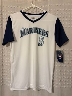 🆕 Genuine Merchandise Seattle Mariners White & Navy V‑Neck Tee